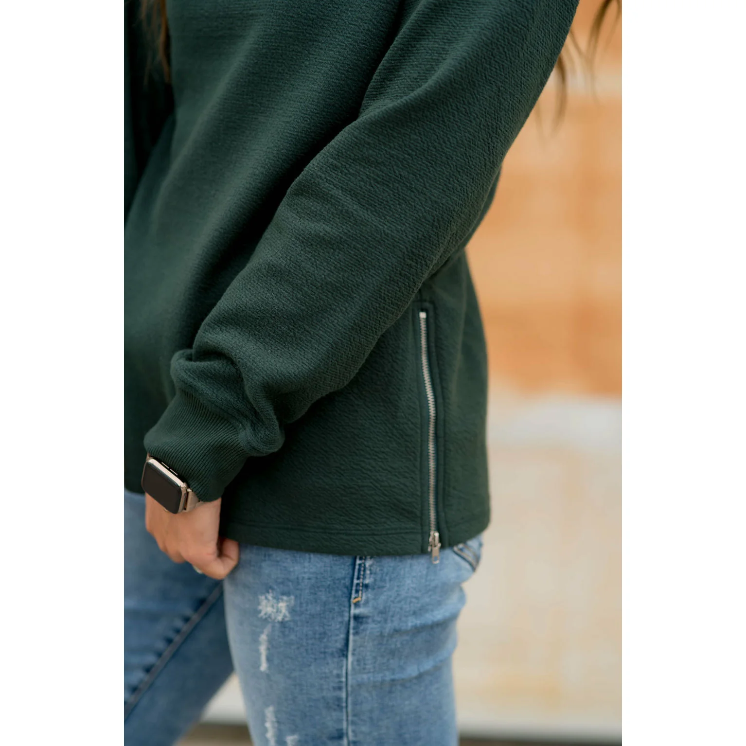 Essential Side Zip Crewneck