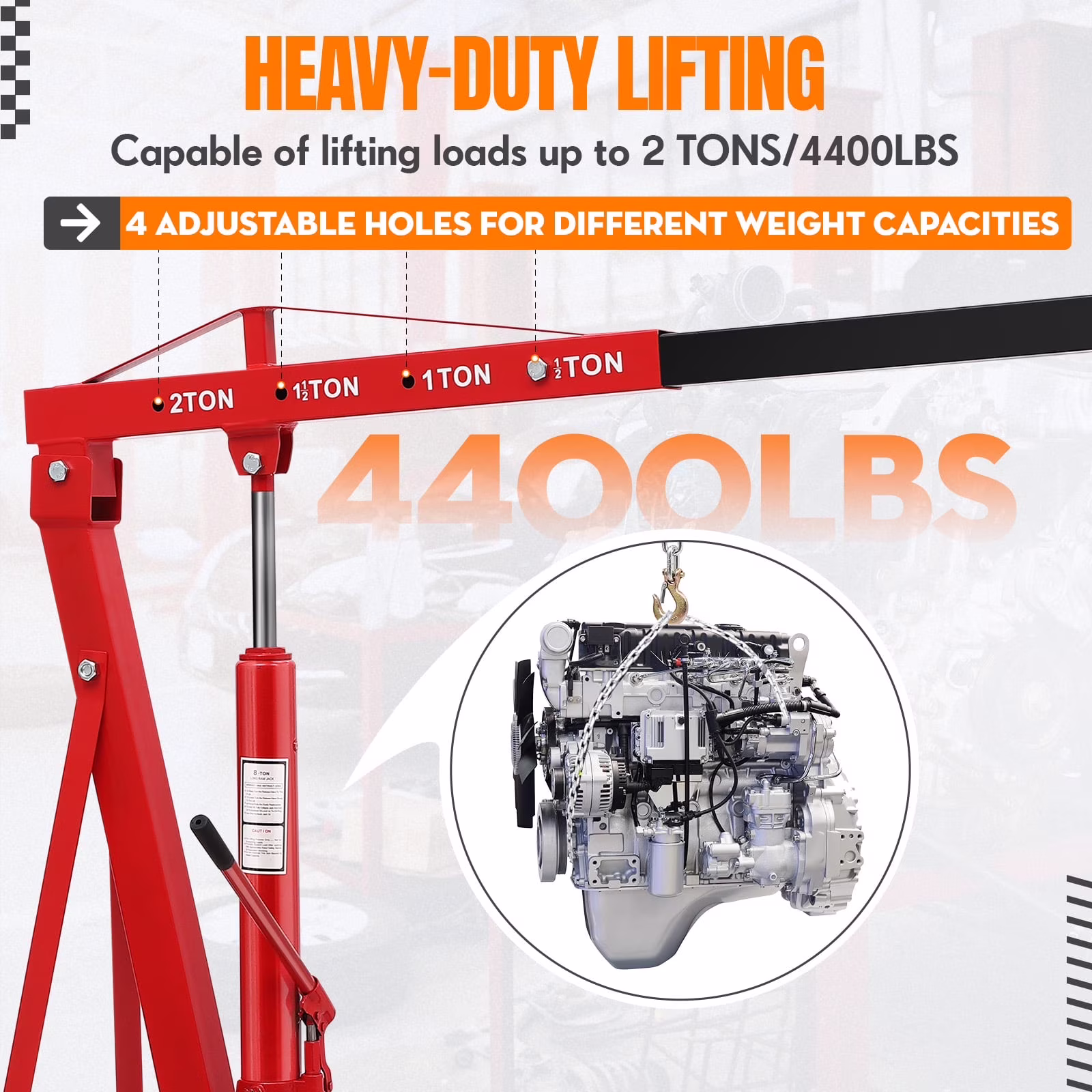 Aoile Red Hydraulic Folding Crane Lifting Hoist, 4400 lbs Max Weight