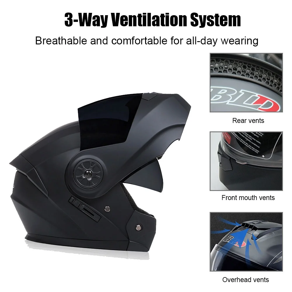Motorbike Helmets Bluetooth Flip up Modular High Strength Shell Motorcycle Helmet, DOT Approved Motor Bike Cascos para Motos para Hombre Full Face Helmet with Dual-Speaker Headset(L(59~60CM/ 23.22-23.62 inch)/black 01) - Image 6