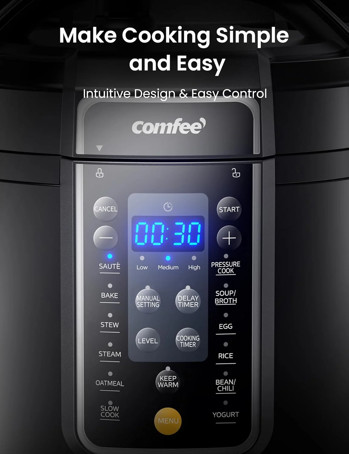 COMFEE 6QT Electric Pressure Cooker, 9 - in - 1 Instant Multi Cooker Olla de Presion Rice Cooker Slow Cooker Steamer Saut Yogurt Maker Non - Stick Pot