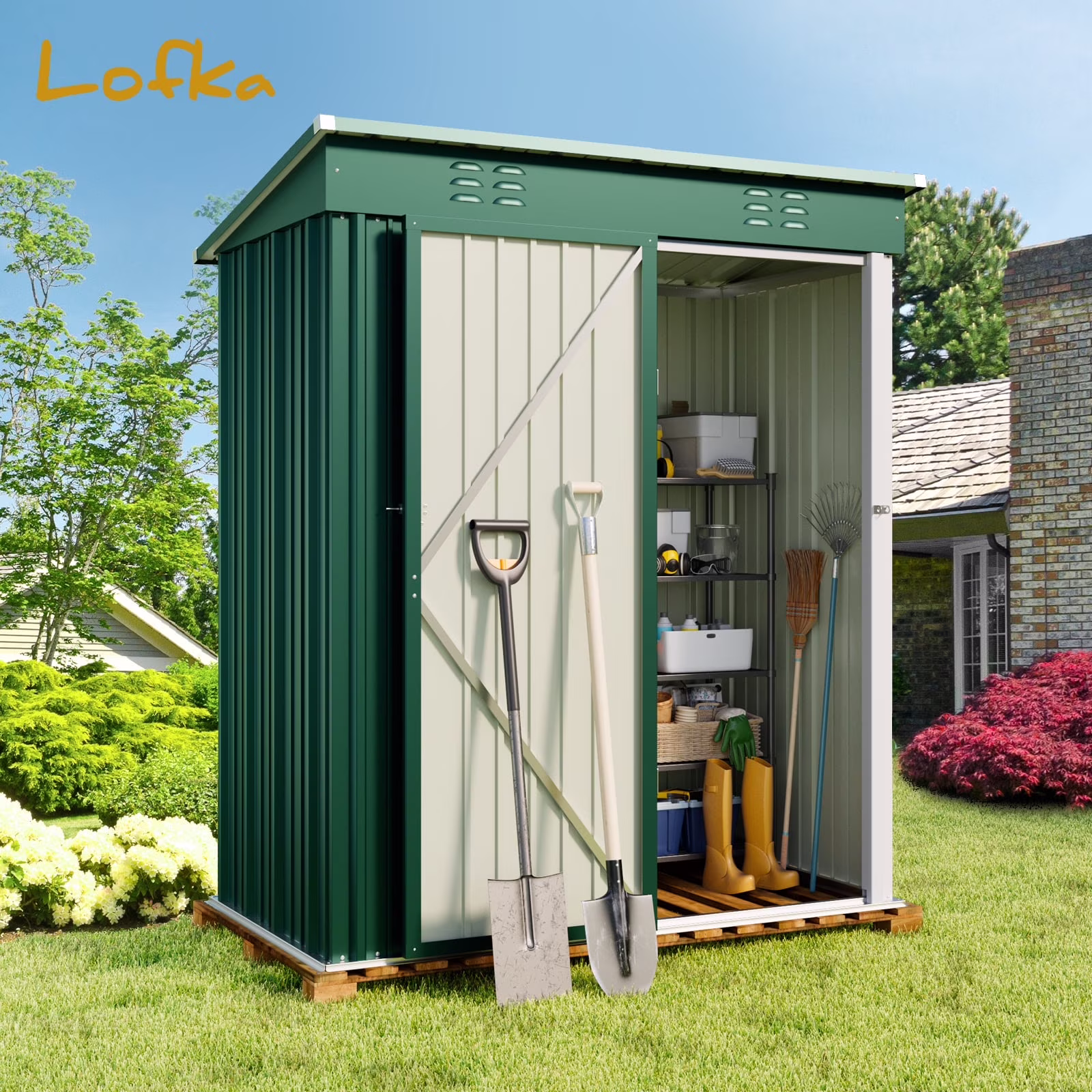 5' x 3' Outdoor Storage Shed, Metal Outdoor Storage Cabinet with Single Lockable Door, Waterproof Tool Shed,Gray(Gray) - Image 5