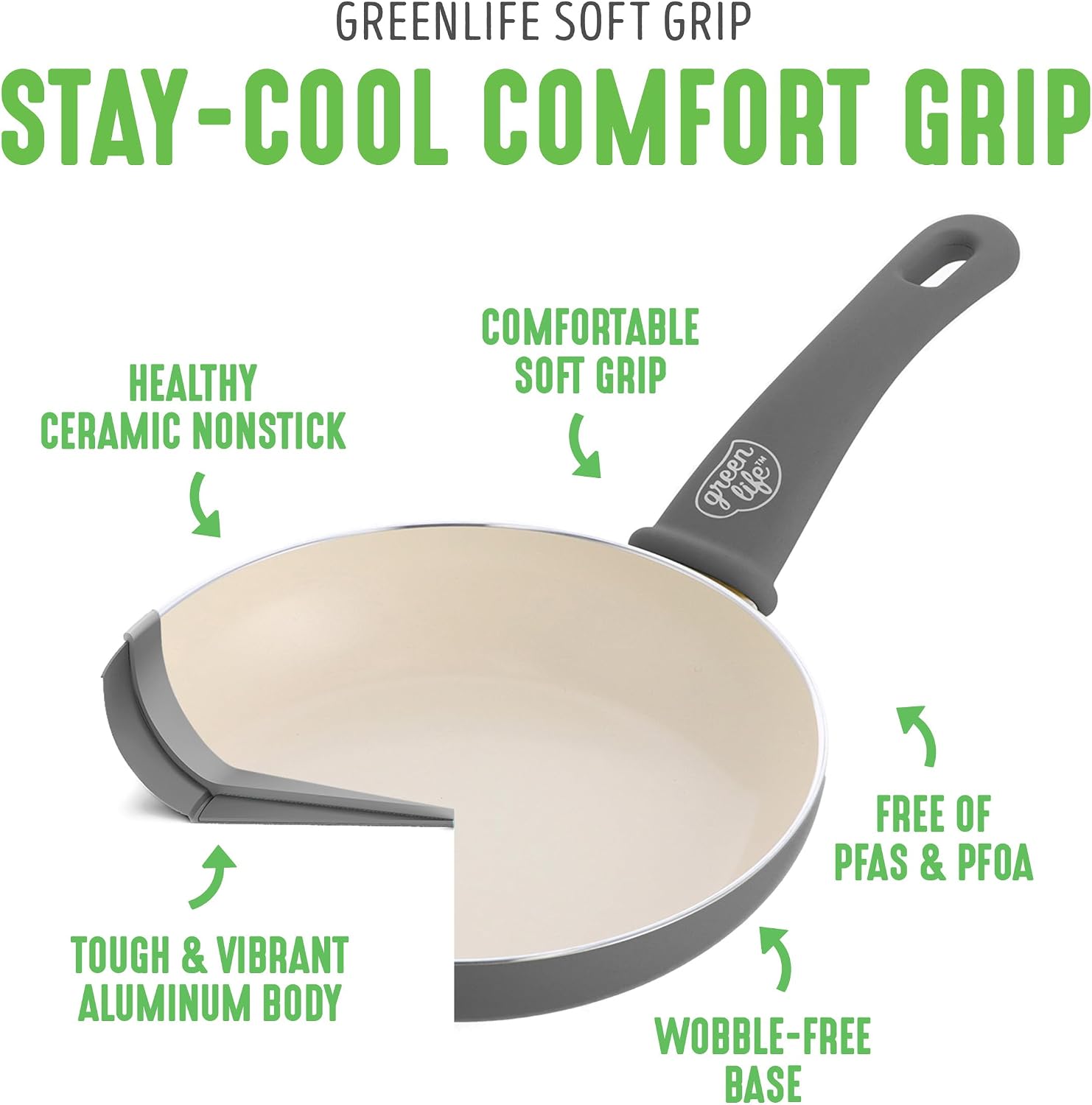 GreenLife 16 Piece Ceramic Nonstick Pots & Pans Cookware Set, Gray