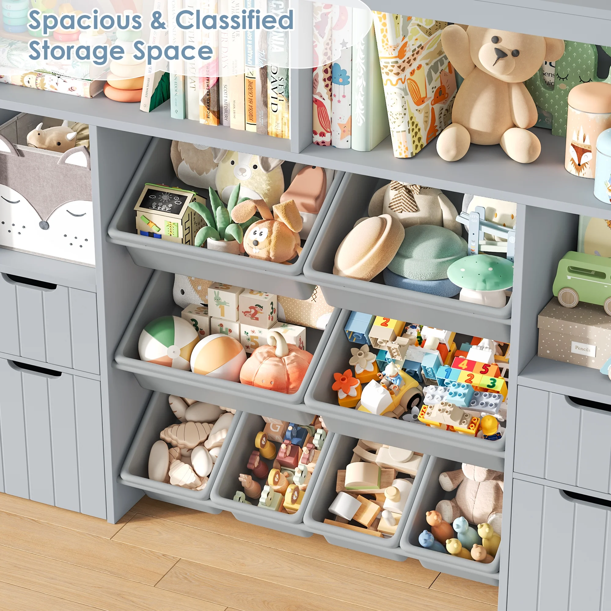 Kids Toy Storage Organizer with Removable Bin, Kids Bookshelf and Bookcase Toy Box with Drawers for Playroom, Classroom, White(White) - Image 10