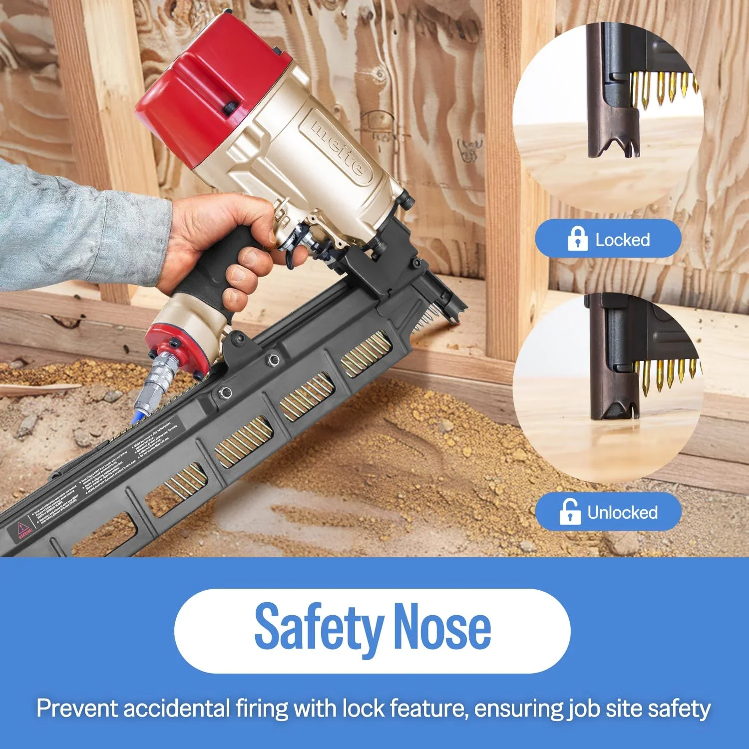 Meite SN2183F Pneumatic Framing Nailer 21 Degree 2 to 3-1/4 Length Plastic Plastic Collated Round Head Framing Nail Gun