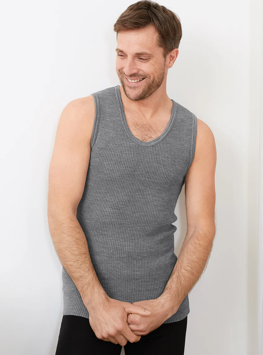 Débardeur thermique homme épais en laine gris léger
