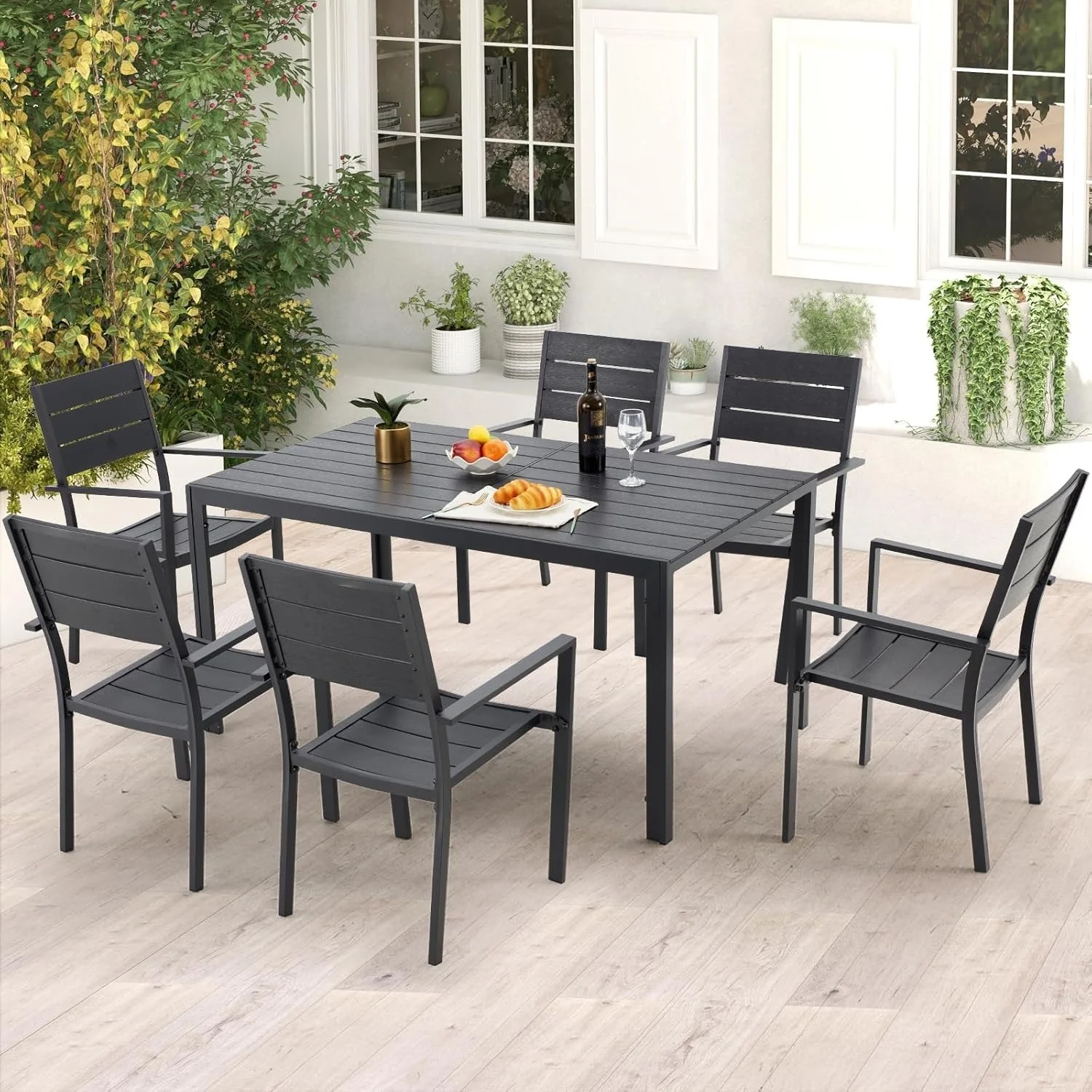 AECOJOY 7-Piece Aluminum Outdoor Dining Set, Patio Table and Stackable Chairs Set for 6