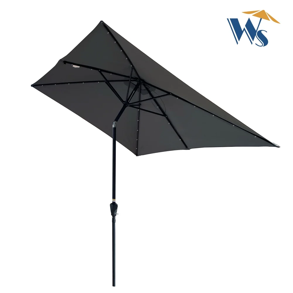 10 x 6.5t Patio Umbrella,Rectangular Picnic Table Umbrella,6-8 Chairs Tilt Umbrella with 26 LED Lights,Waterproof Umbrella Sunshade with Crank and Push Button Tilt for Garden Backyard Pool,Mushroom