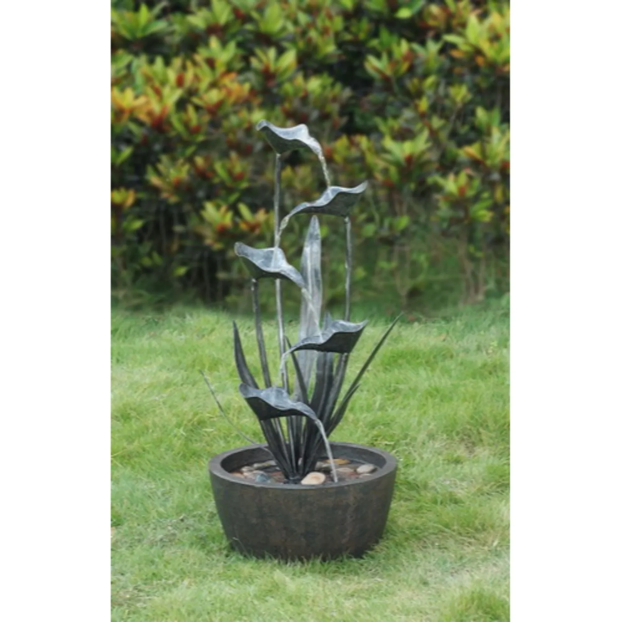 Hi-Line Gifts 35.5 Gray and Brown Outdoor Garden Plant Fountain