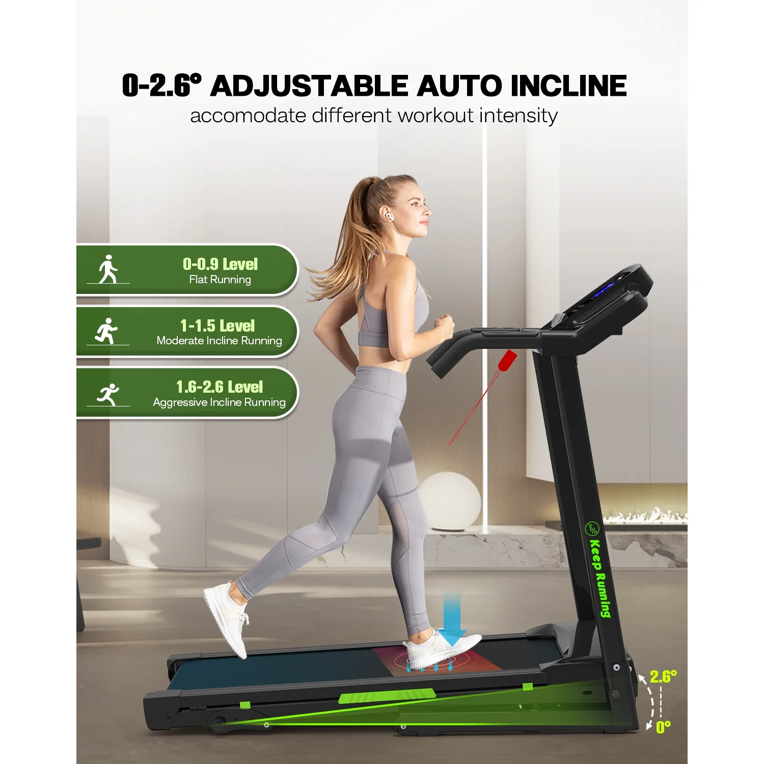 3.5HP 330 LBS Weight Foldable Electric Running Walking Machine with Bluetooth/APP for Home, Fitness Jogging Exercise, Easy Installation and Space Saver for Home Office Gym(3.5HP-Black) - Image 7