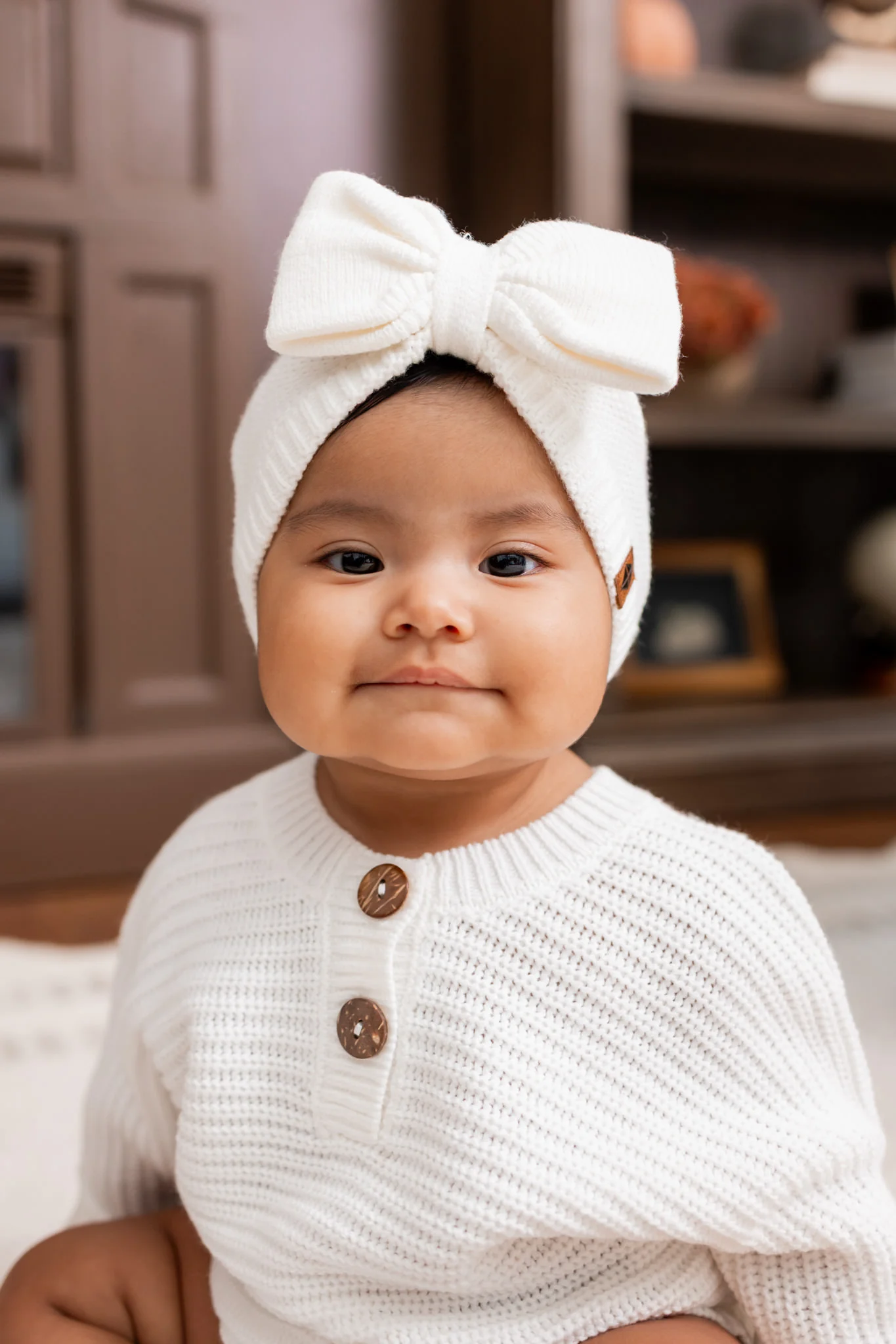Chunky Knit Bow Headband in Cloud