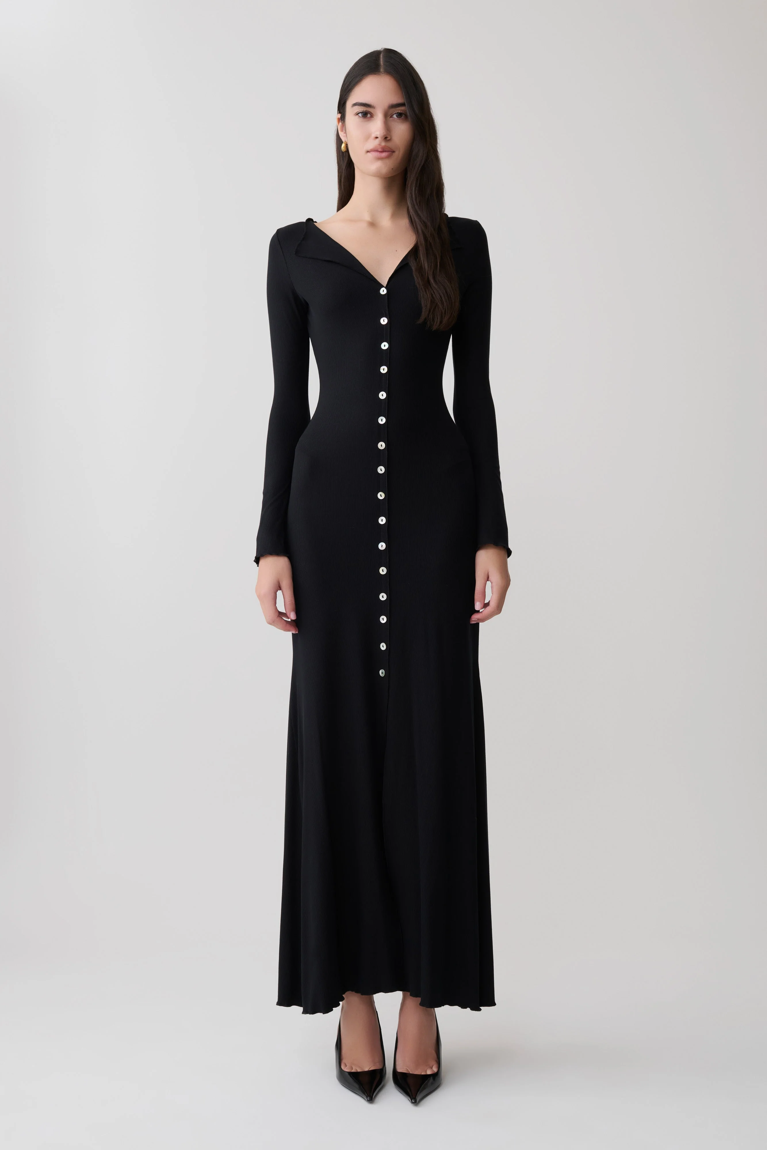 Tanya Buttoned Long Sleeve Maxi Dress - Black