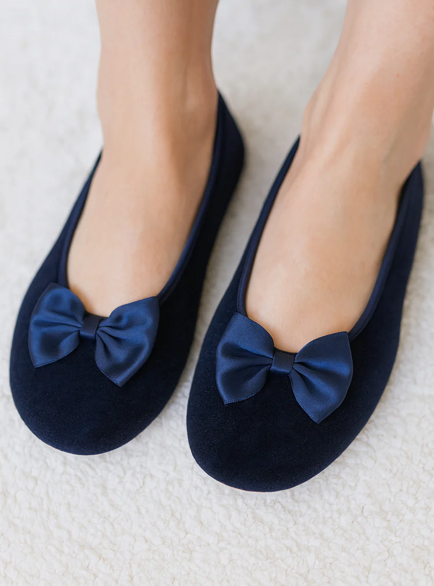 Chaussons ballerines femme en coton bleu marine