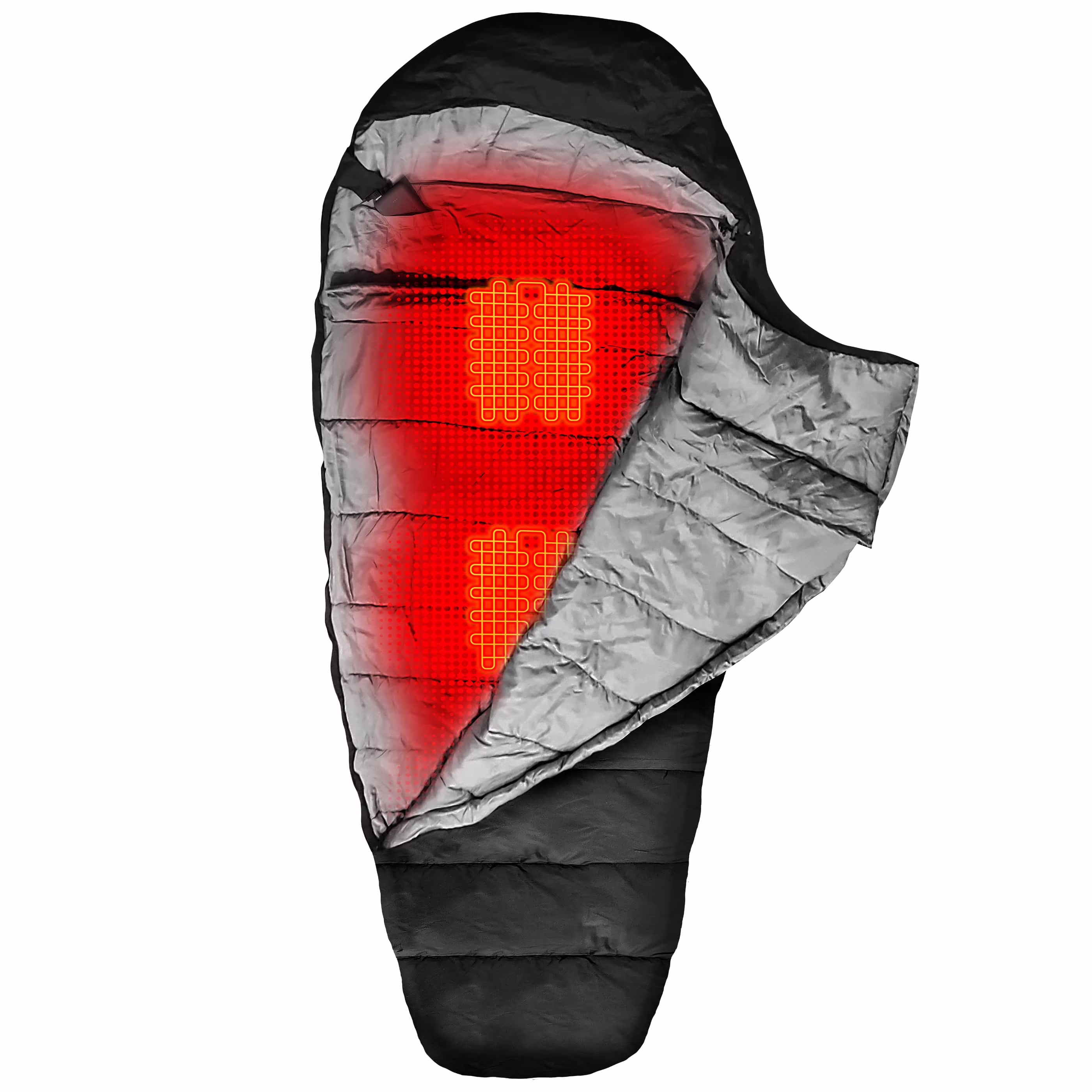 5V Battery Heated Sleeping Bag in Black,?Unisex-adult, One Size, Spot or Machine Wash Cold(Black)