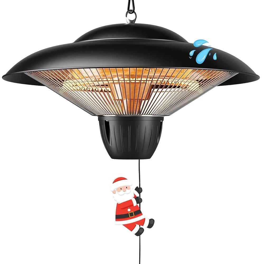 Danluke 1500W Electric Patio Heater, Hanging Infrared Outdoor Heater with Carbon Fiber Heating, Waterproof Ceiling Mounted Heater for Gazebo, Porch, Garage & Covered Patio, Black