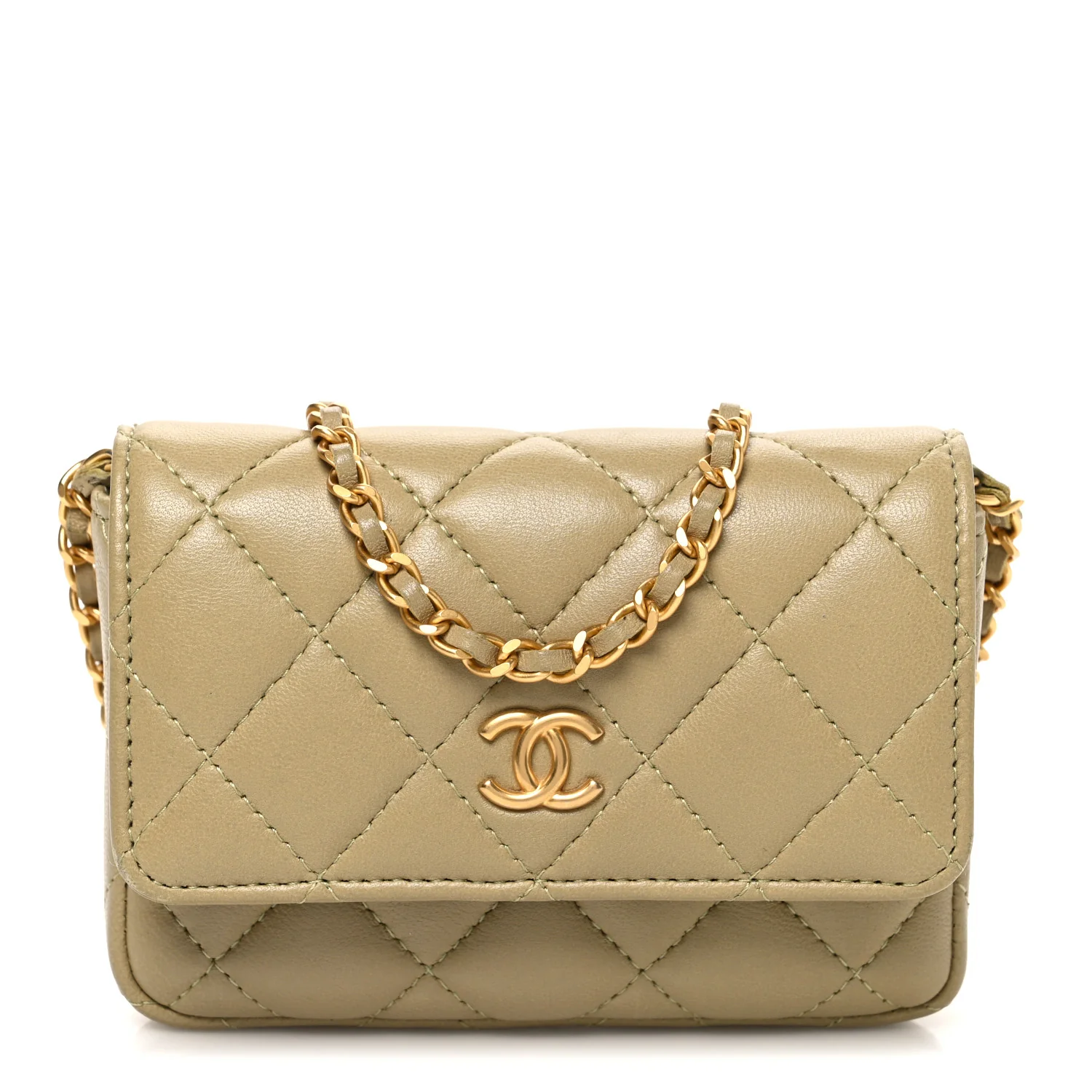 Lambskin Enamel Quilted Coco Hearts Clutch With Chain Light Green