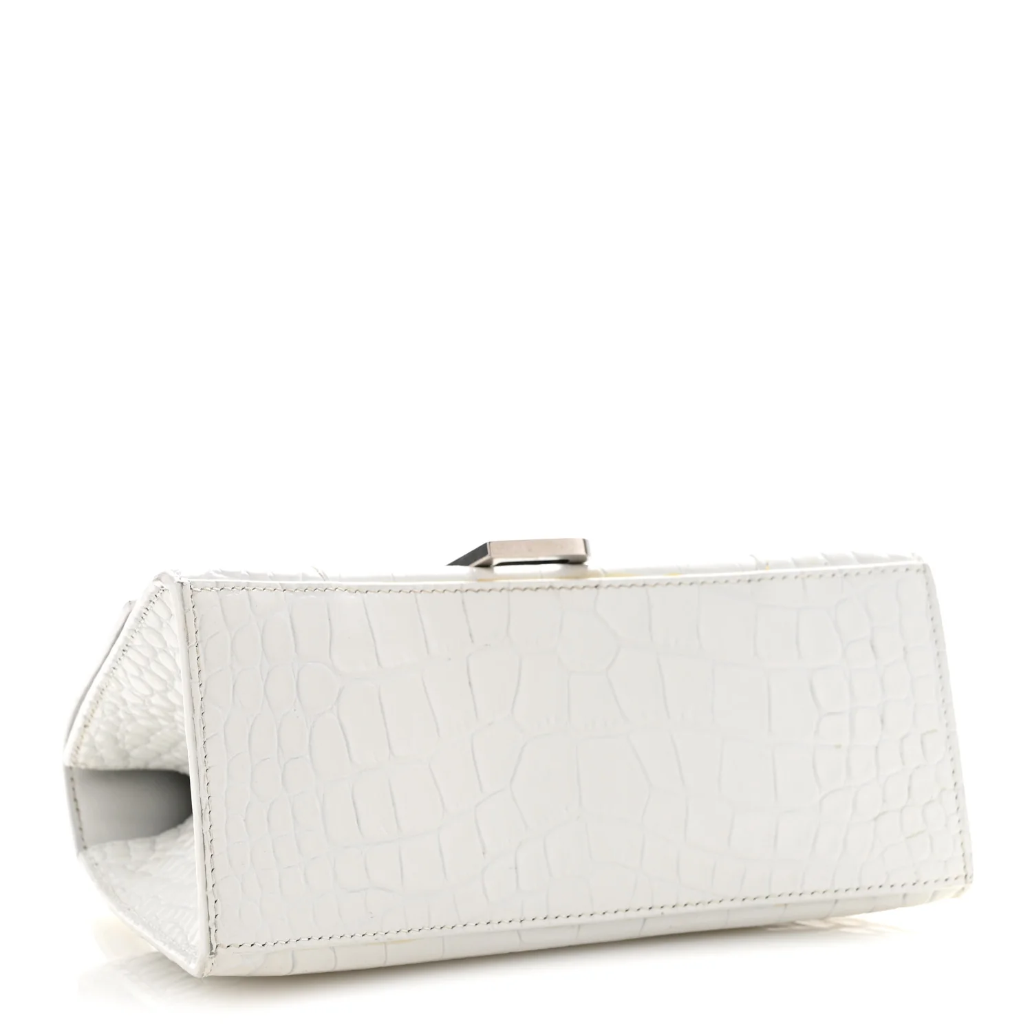 Calfskin Crocodile Embossed Small Hourglass Top Handle Bag White