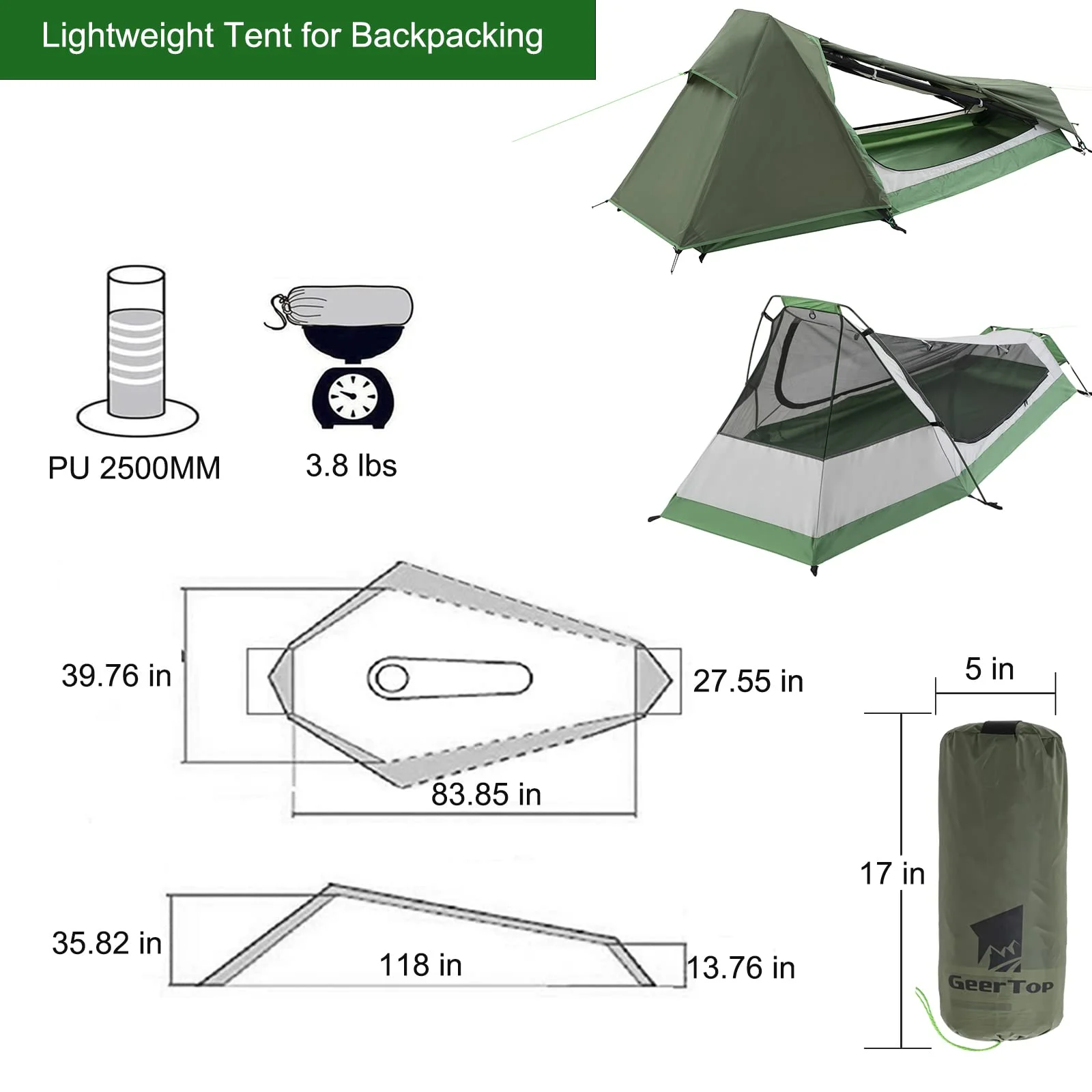Ultralight Bivy Tent for 1 Person 3 Season Waterproof Single Person Backpacking Tent for Camping Hiking Backpack Travel Outdoor Survival Gear(green) - Image 8