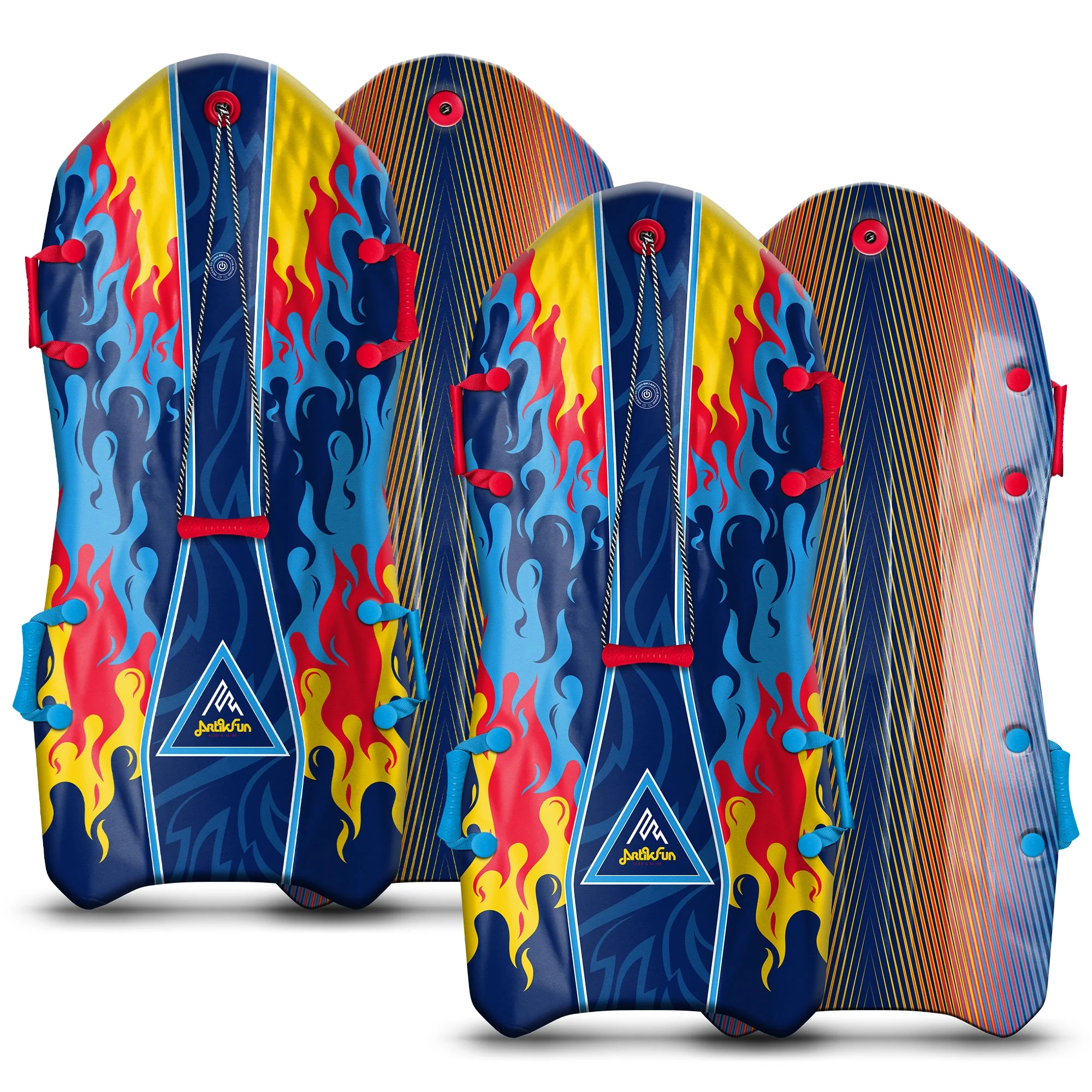 Artikfun Viperrari Premium Foam Snow Sled with Sound Effect 2 - Pack | Includes Motion Activated Sound Effect | Tow Rope and Handles | 50in - 127cm Design Length | Blue Burns
