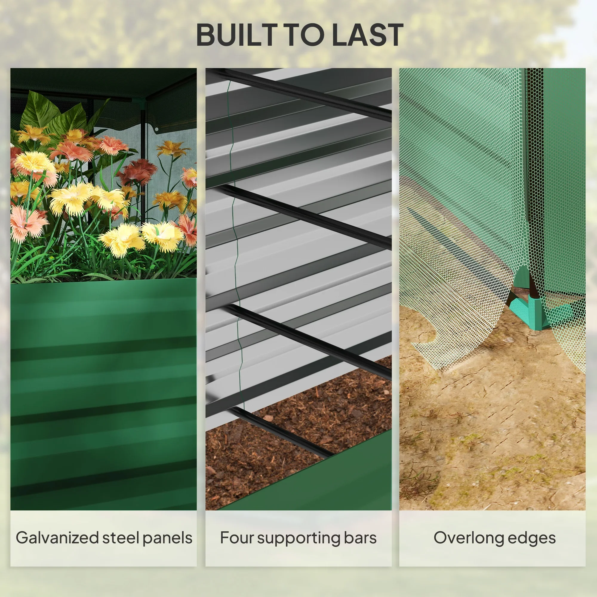 Outsunny Galvanized Raised Garden Bed, Planter Box with Crop Cage and Shade Cloth, Green