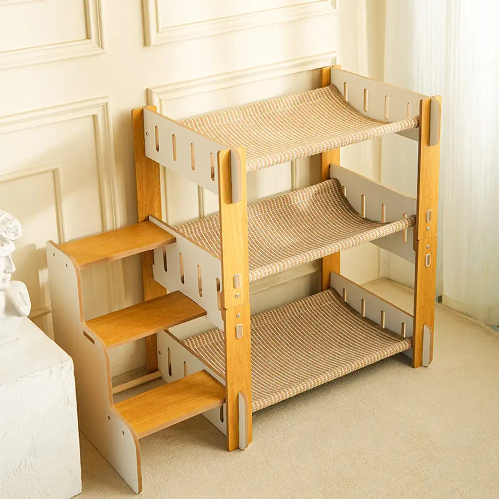Multi-Tiered Faux Sisal Cat Scratching Cat Hammock with Stairs