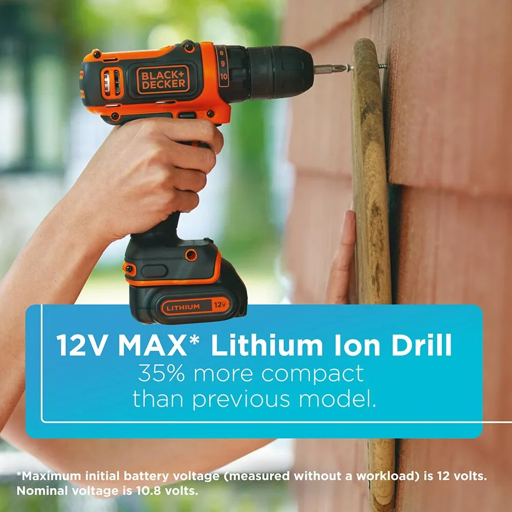 BLACK+DECKER 12V Cordess Drill/Driver, 1.5Ah, 59 Piece Set, Battery and Charger Included