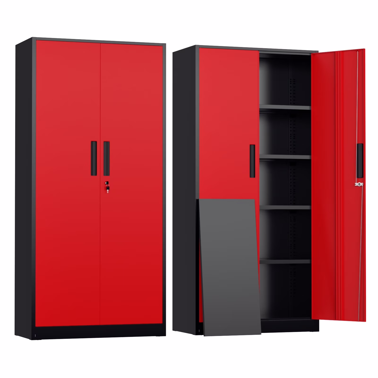 71" Metal Garage Storage Cabinet with Locking Doors and Adjustable Shelves for Home, Office(Black)(Black) Image 3