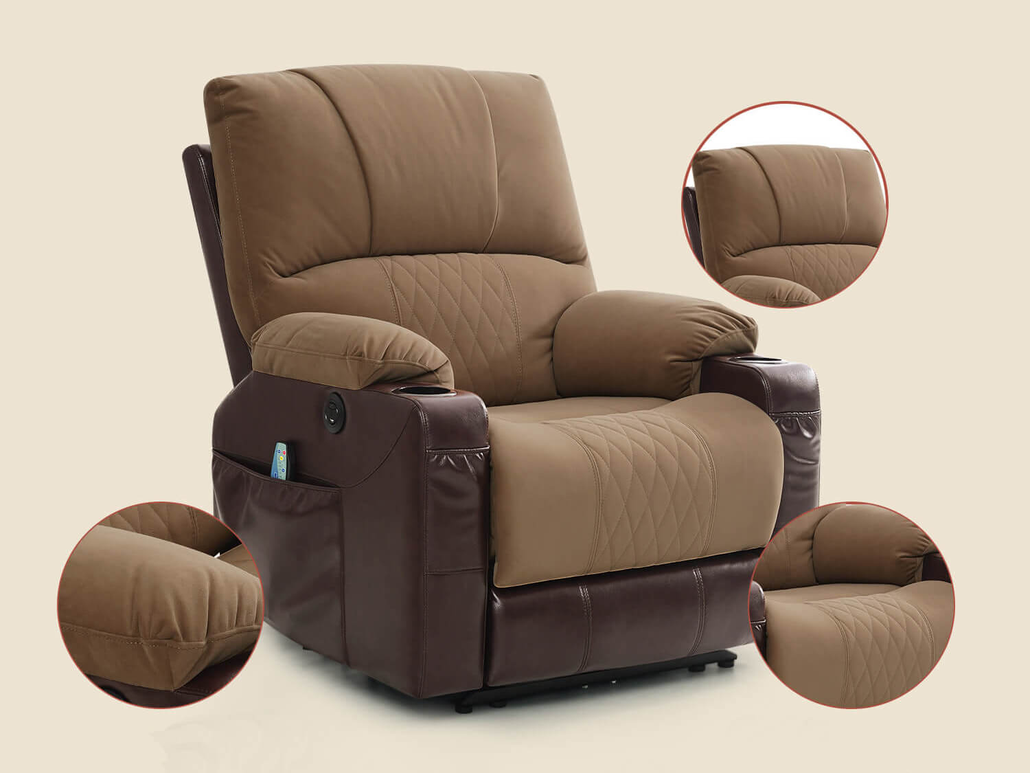 Fauteuil inclinable électrique Soulout avec chauffage et massage, format compact