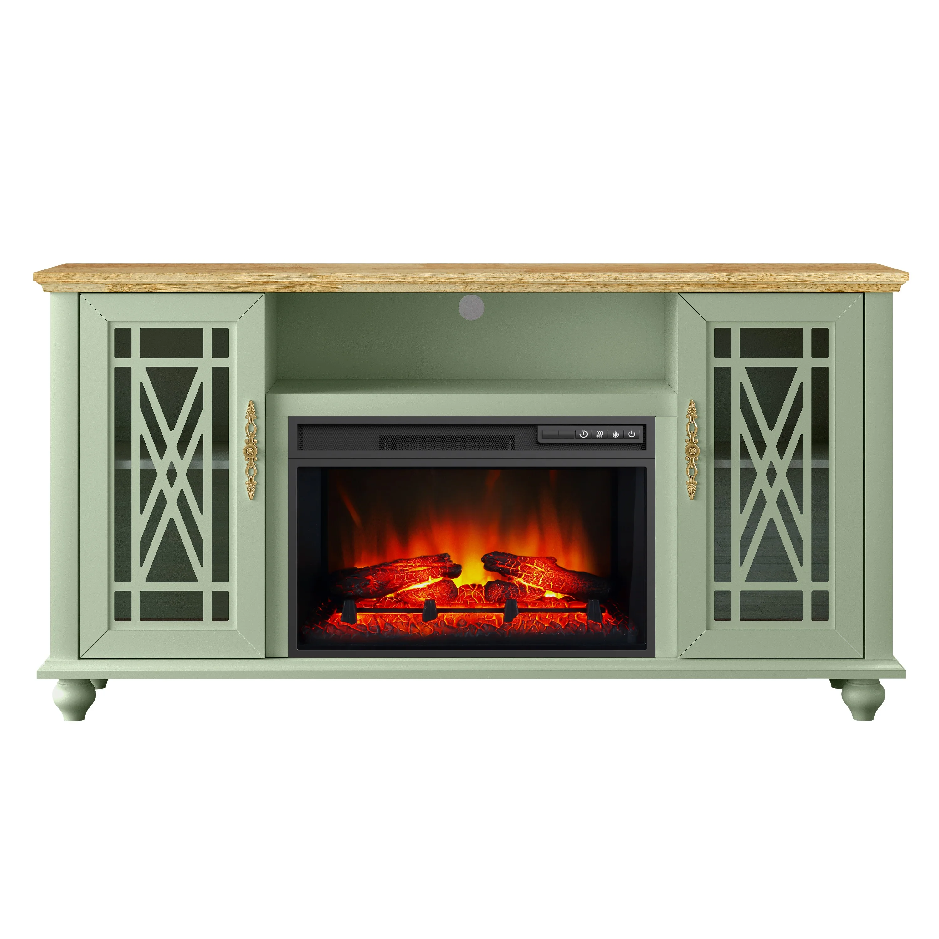 Elegant 61" TV Stand with Fireplace Green(Green) - Image 4