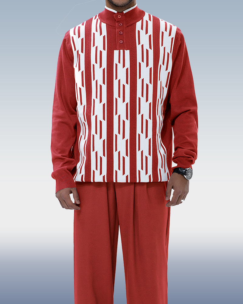 Costume de marche rouge tricoté pour homme, manches longues