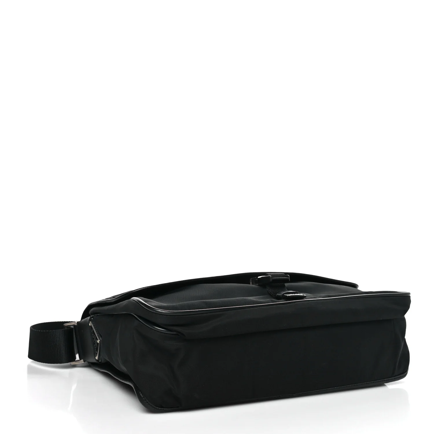 Tessuto Nylon Saffiano Single Snap Buckle Flap Messenger Bag Black