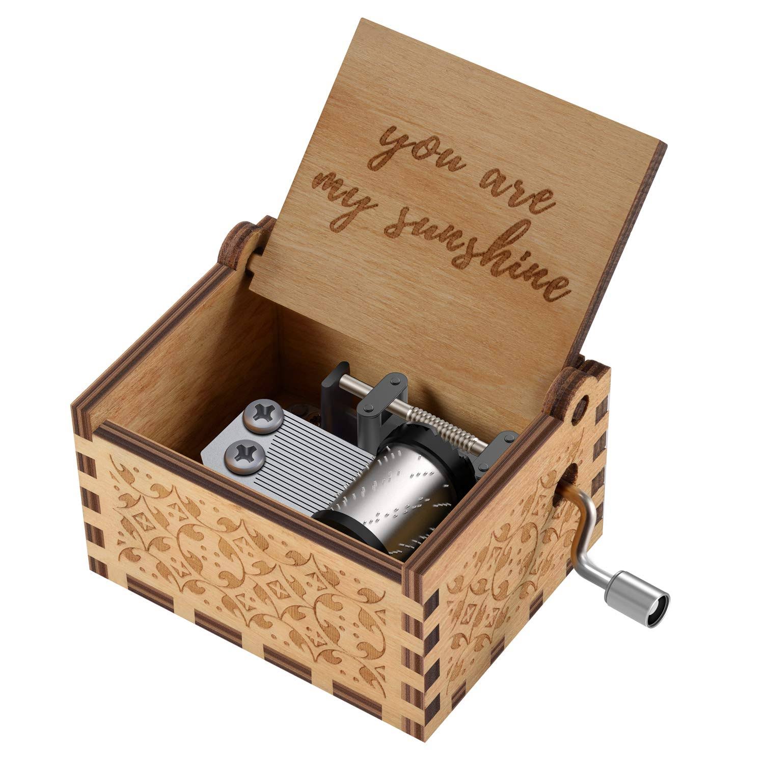Huntmic You Are My Sunshine Wood Music Boxes,laser Engraved Vintage Wooden Sunshine Musical Gifts For Birthday/christmas/valentine's Day