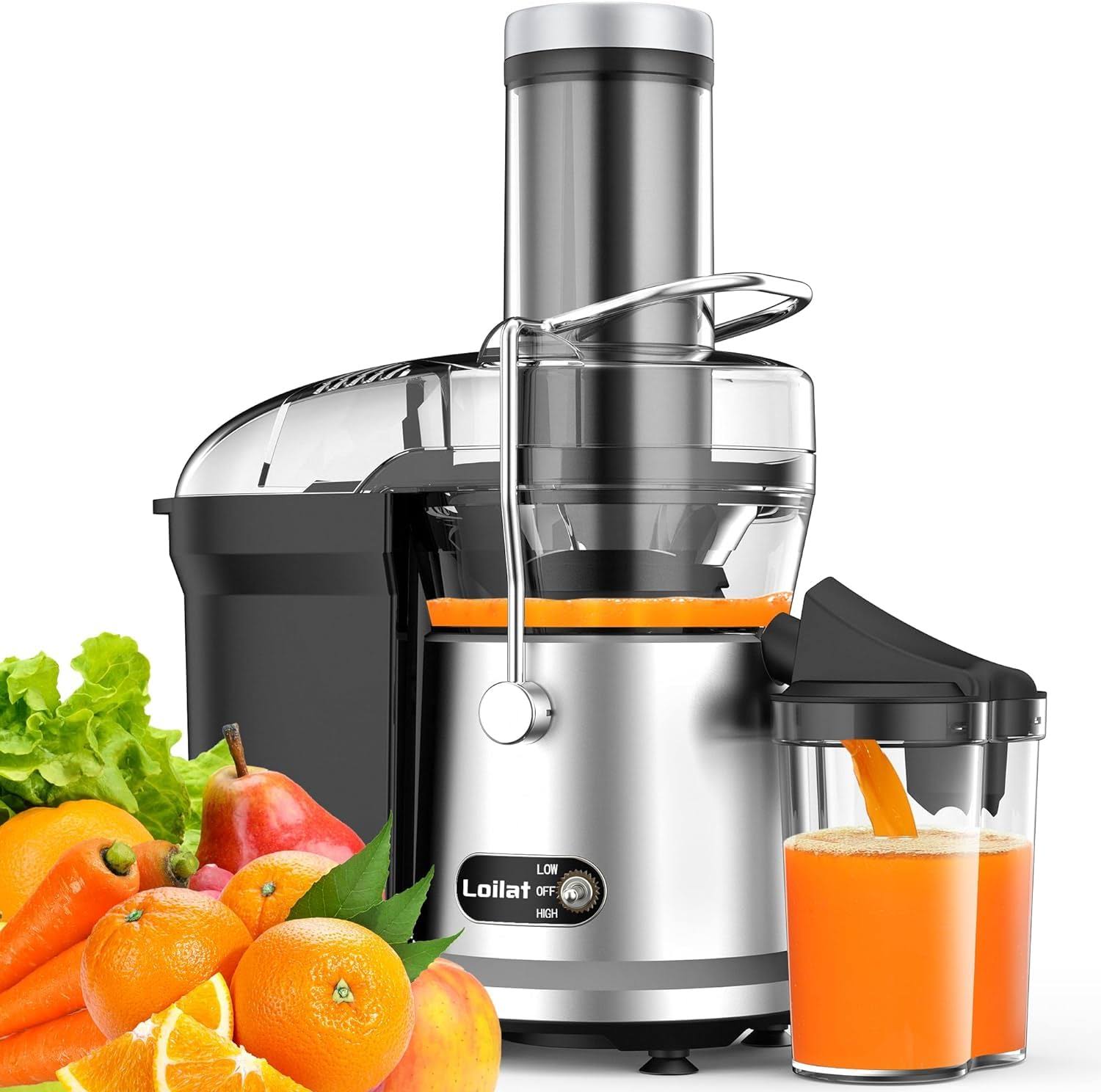 Loilat Juicer Machine, 1200W Juicer with 3' Feed Chute for Whole Fruits and Veg, Dual Speeds Centrifugal Juice Extractor, High Juice Yield, Full Copp