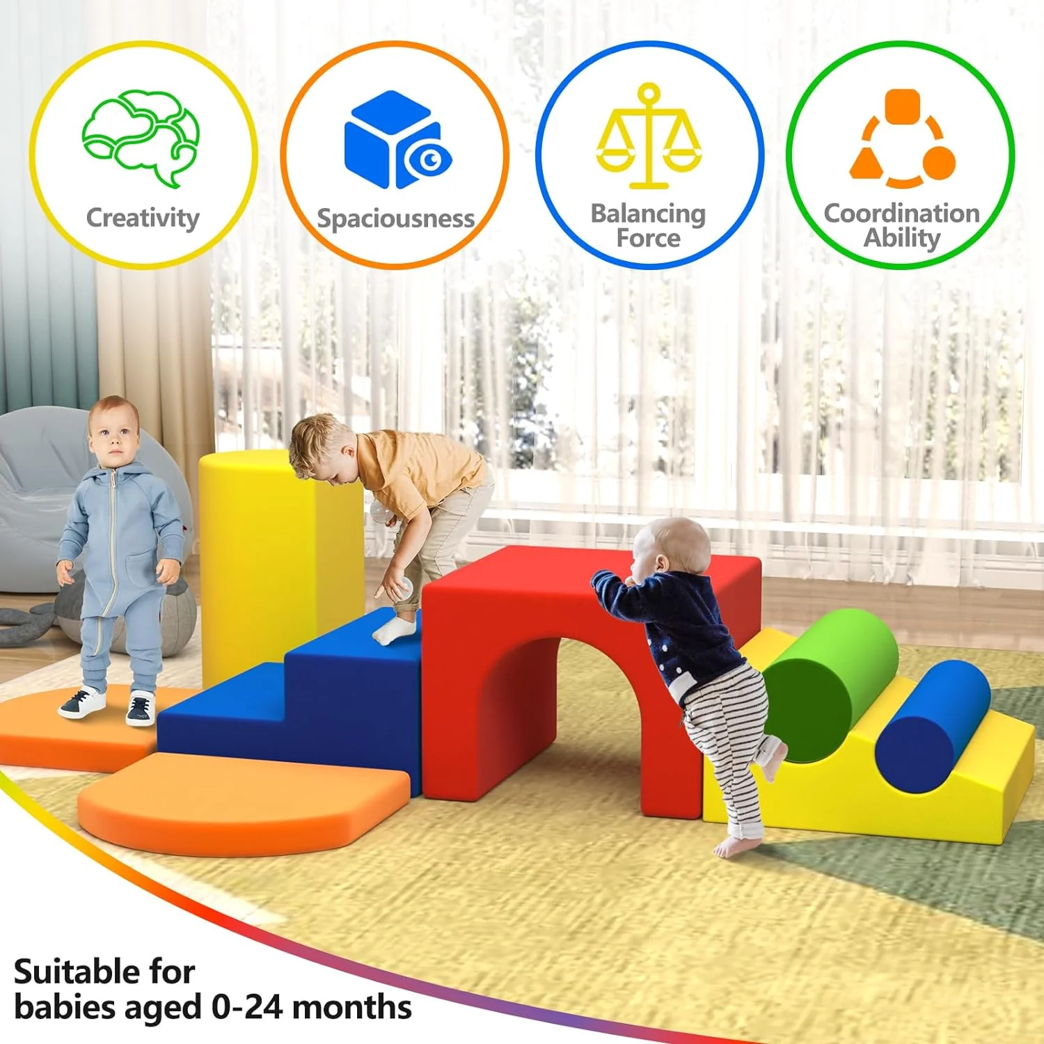 Toddler Climbing Toys Indoor, 9-Piece Colourful Foam Climbing Blocks for Toddlers, Soft Play Climbing for Toddlers, Inside Crawling & Sliding Foam Climbing Play Blocks for Toddlers