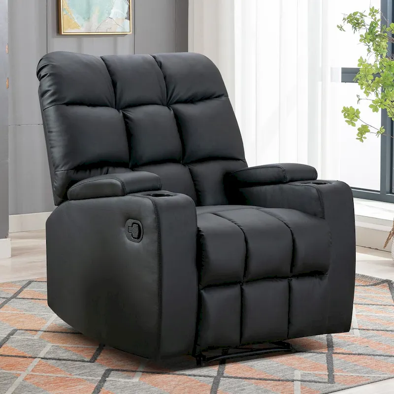 Manual Rocking Recliner Chair Featuring Massage Function and Cup Holders