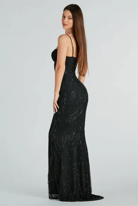 Kaaviya Formal Rhinestone Feather Mermaid Dress