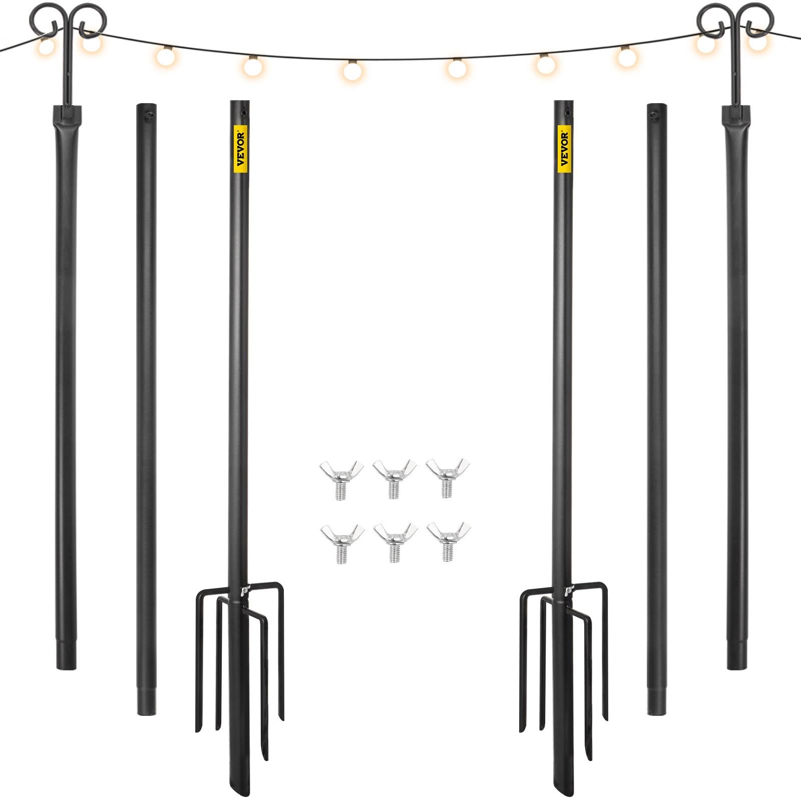 VEVOR String Light Poles 2 Pack 9.7 ft Outdoor Powder Coated Stainless Steel Lamp Post with Hooks to Hang Lantern and Flags Decorate Garden Backyard