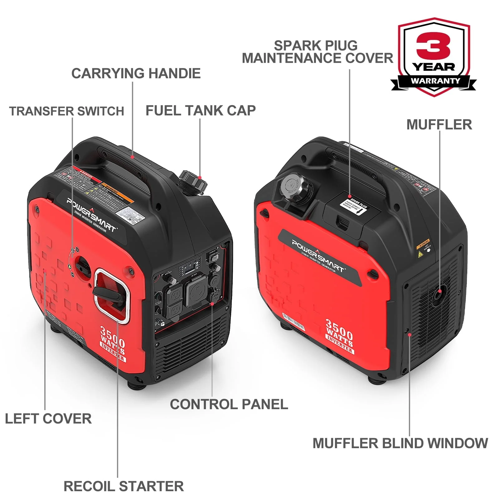 Gasoline Portable Generator, 3500W Gas Powered Inverter Generator,for Outdoor Camping Travel, PS5035(2350W) Image 4
