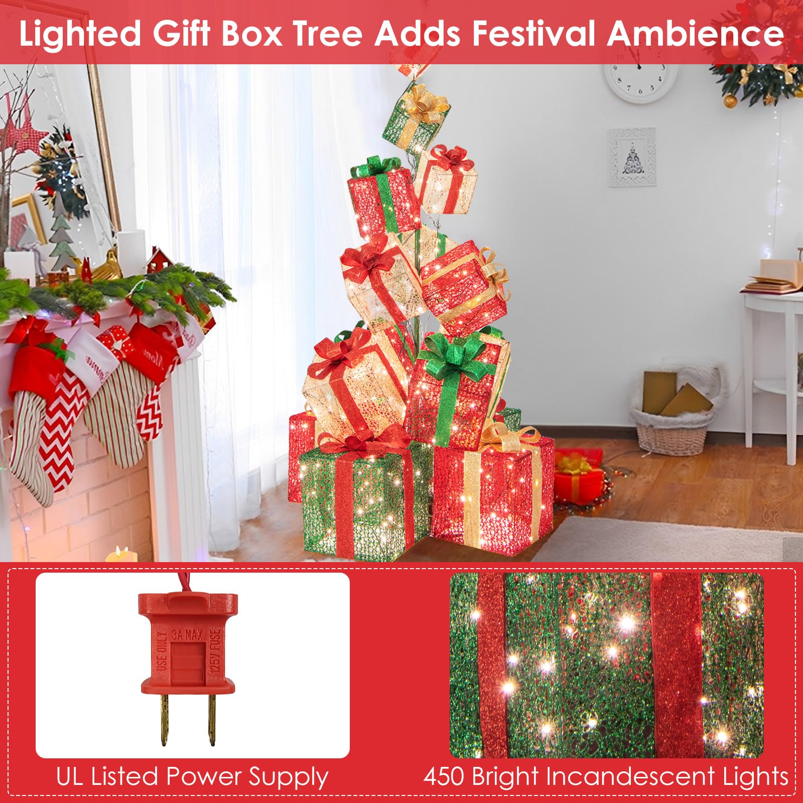 Tangkula 5.6 FT Christmas Lighted Gift Box Tower