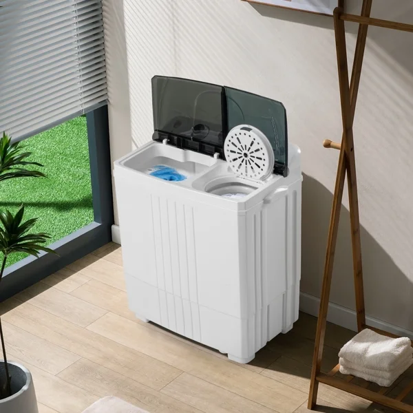20Lb Twin Tub Washing Machine w/ Built-In Pump Semi-Automatic 1300RPM Compact Washer for Apartment, Dorm, RV, Camping, White/Black - Image 10