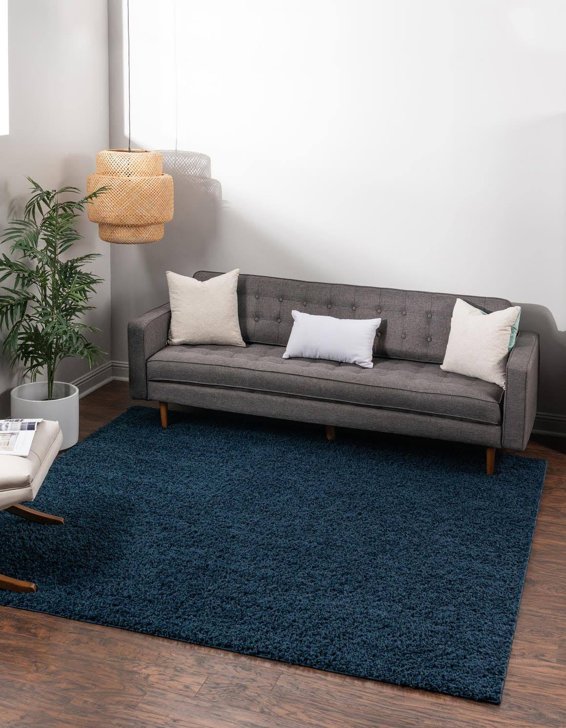 Unique Loom Solid Shag 2 ft Square Blue Area Rug