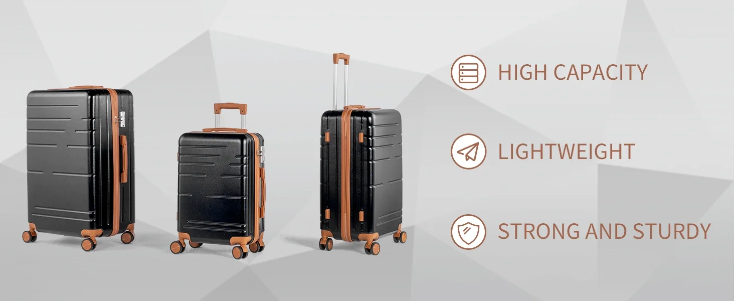 Zimtown Luggage 3 Piece Set Suitcase ABS Hardside Lightweight with TSA Lock Spinner Wheels, Beige