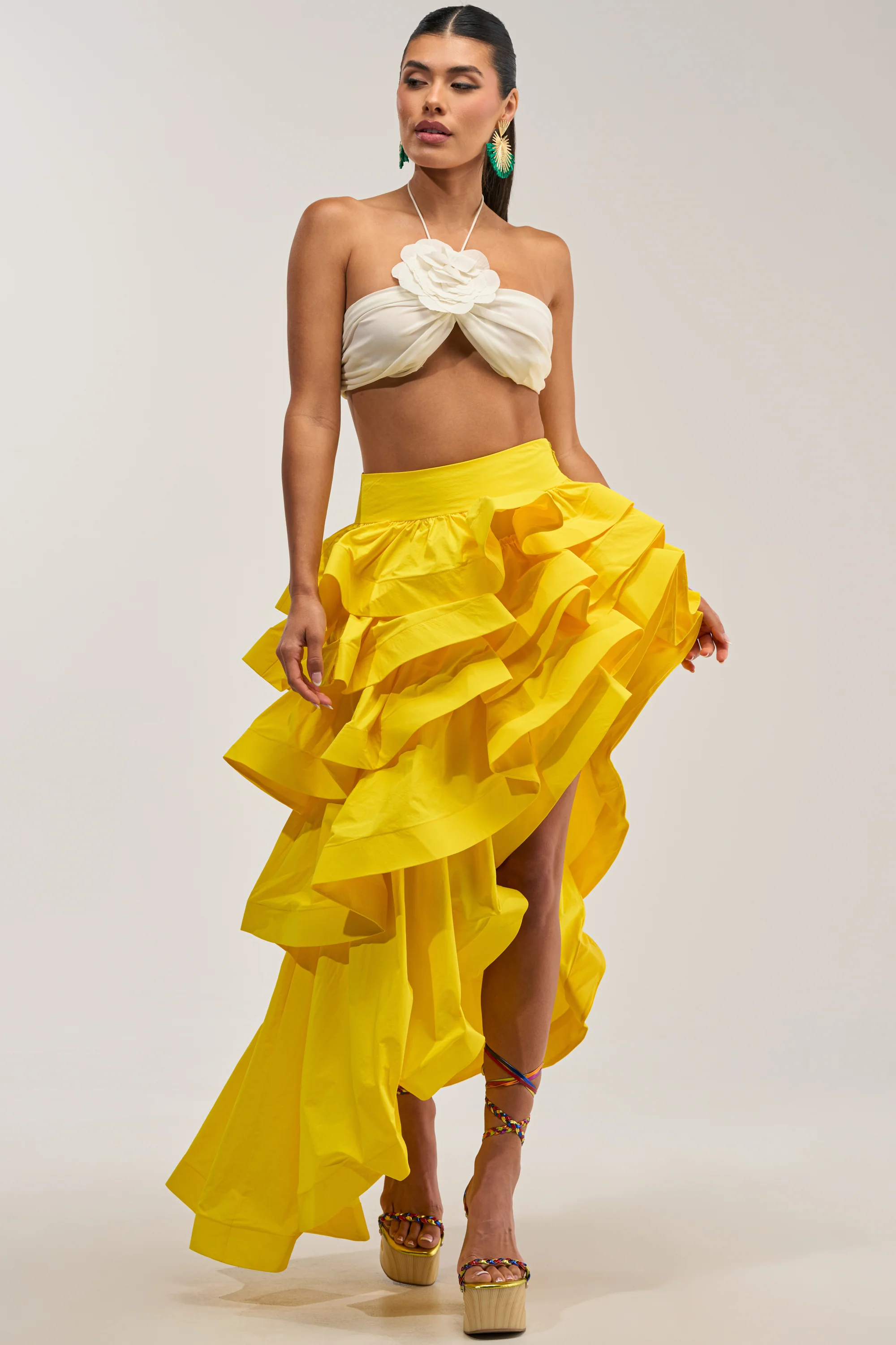 ELEGANT QUEEN ASYMMETRICAL SKIRT IN YELLOW - Akira Store