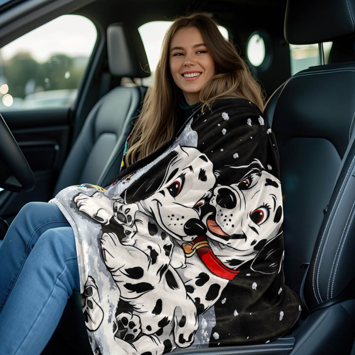 Lightweight flannel blanket, featuring a pattern of a white Dalmatian dog in the snow, is perfect for home decoration and suitable for use on sofas, beds, during travel, camping, in the living room, office, and on chairs - wanlinfang