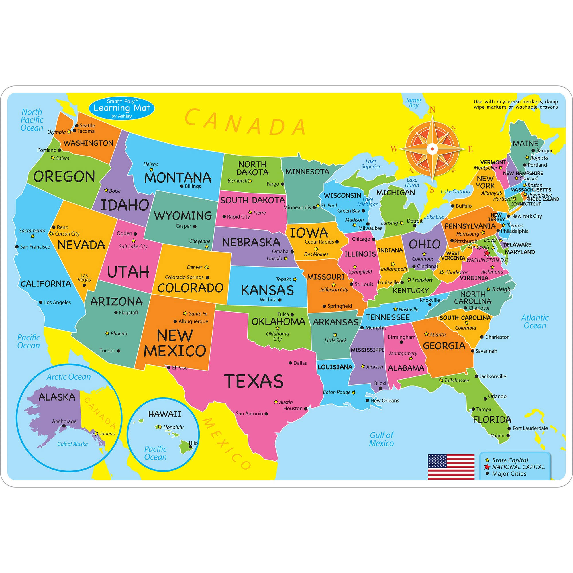 Ashley Productions ASH95600 12 x 17 in. Double-Sided US Map Learning Mat, Pack of 10