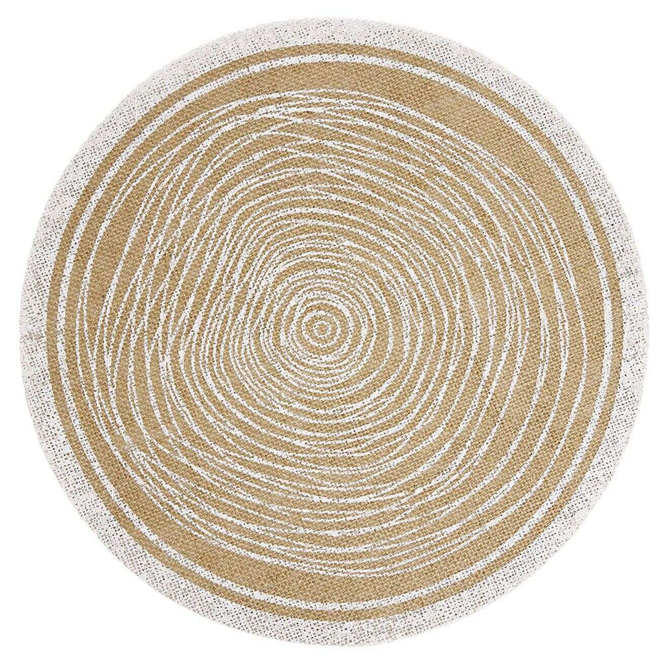 Set de table rond en jute naturel et blanc motif spirale ou pois Ø38cm