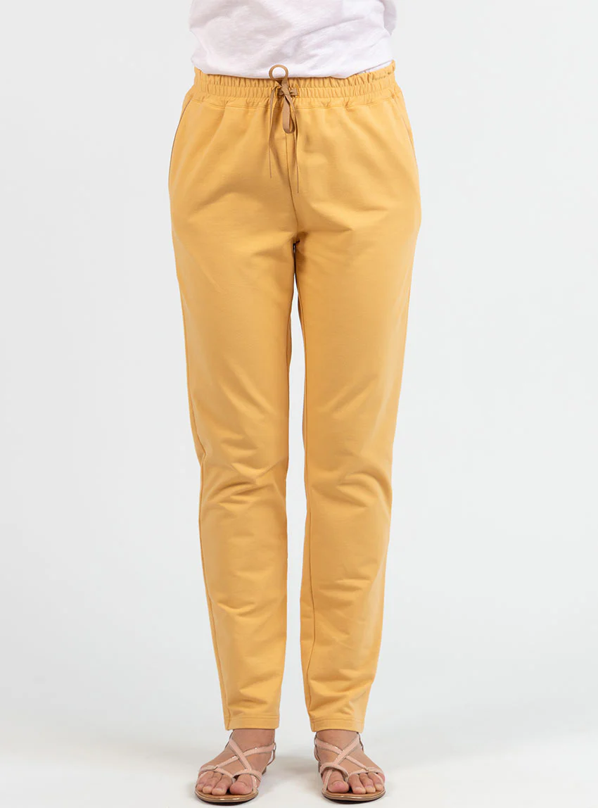 Pantalon femme molleton coton jaune miel