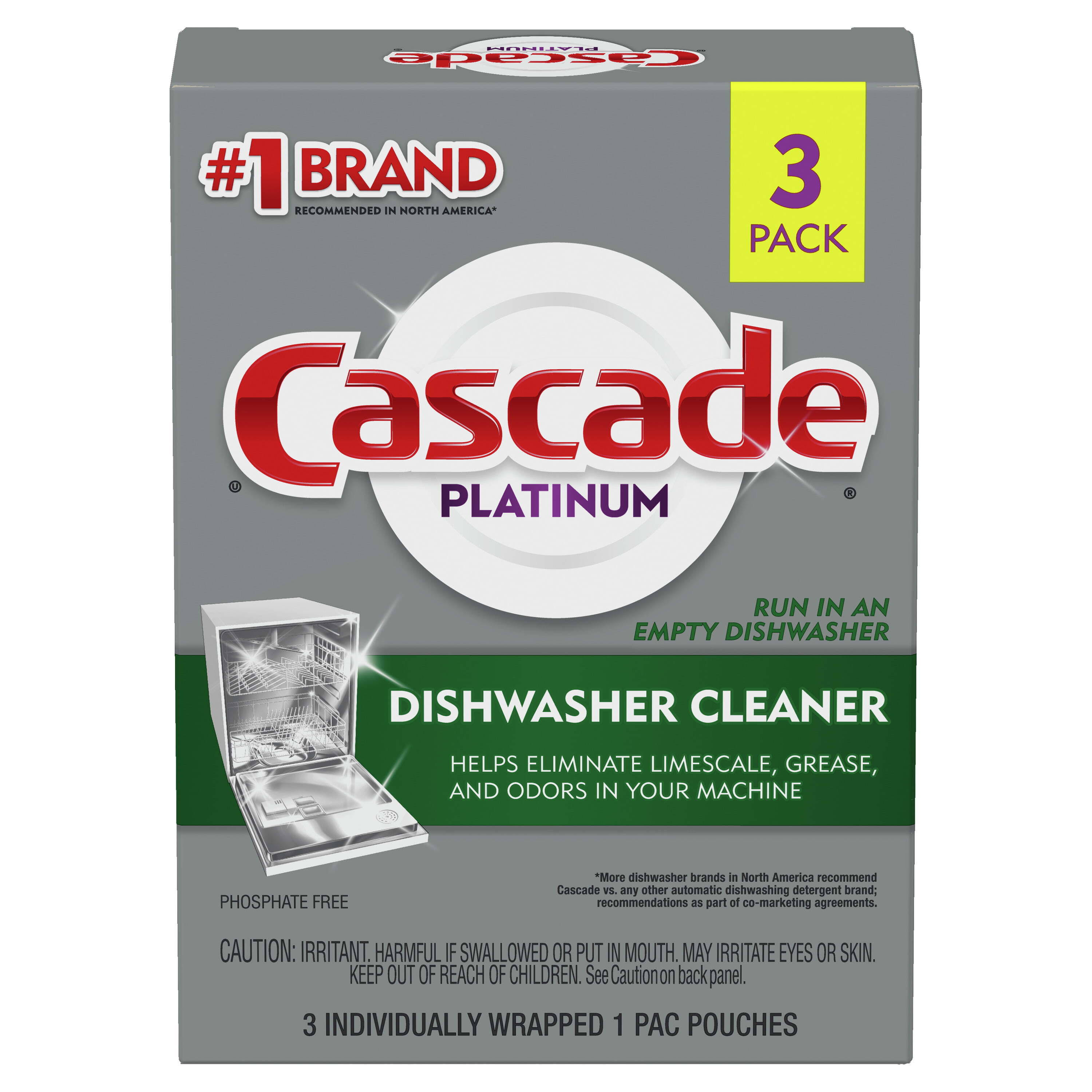 Cascade Platinum Dishwasher Cleaner, Platinum, 3 Pack - 3 - 1 pac pouches