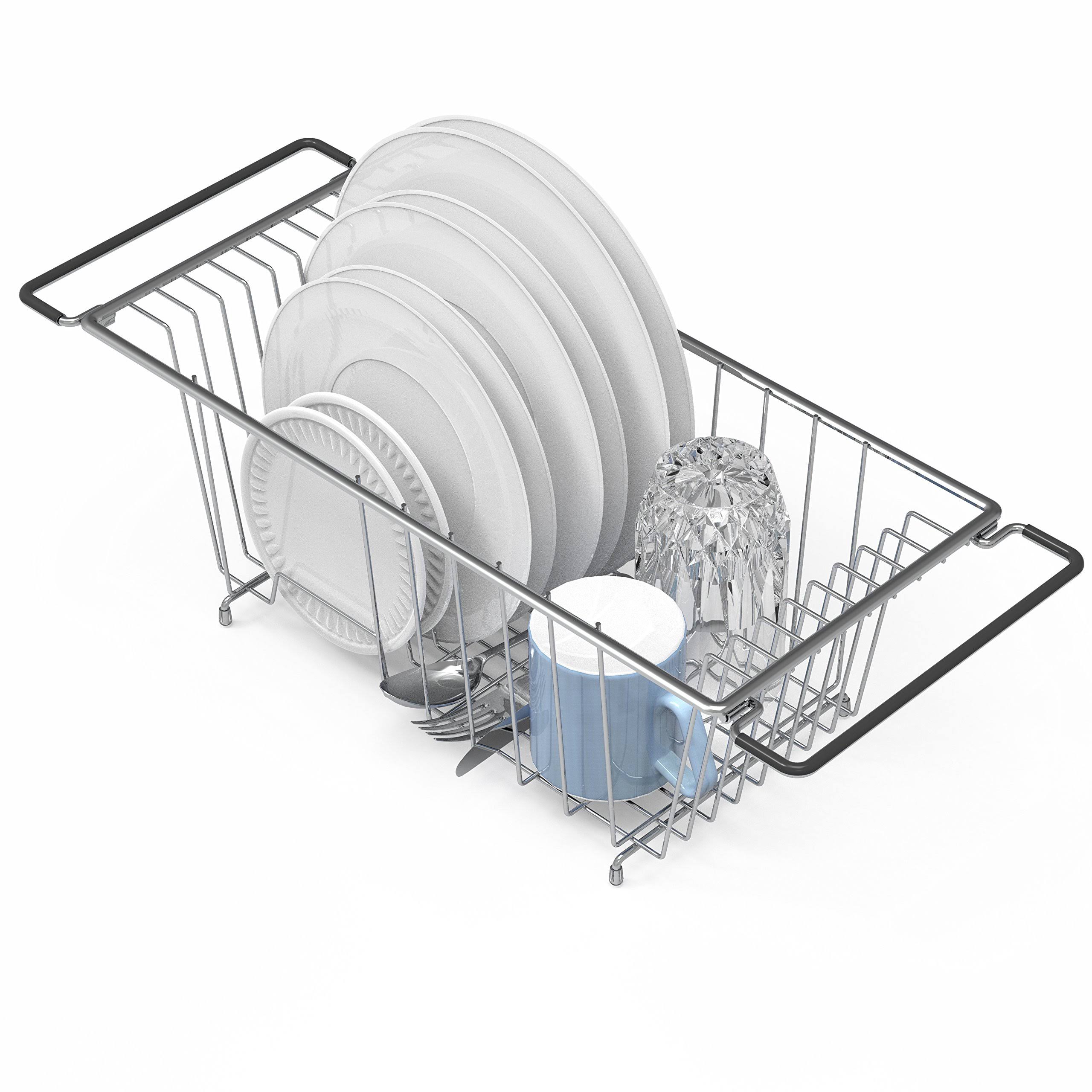 Simple Houseware Over The Kitchen Sink Dish Drainer Drying Rack, Chrome
