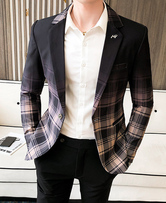 Blazer décontracté à col revers, imprimé à carreaux ombrés, coupe slim, un bouton