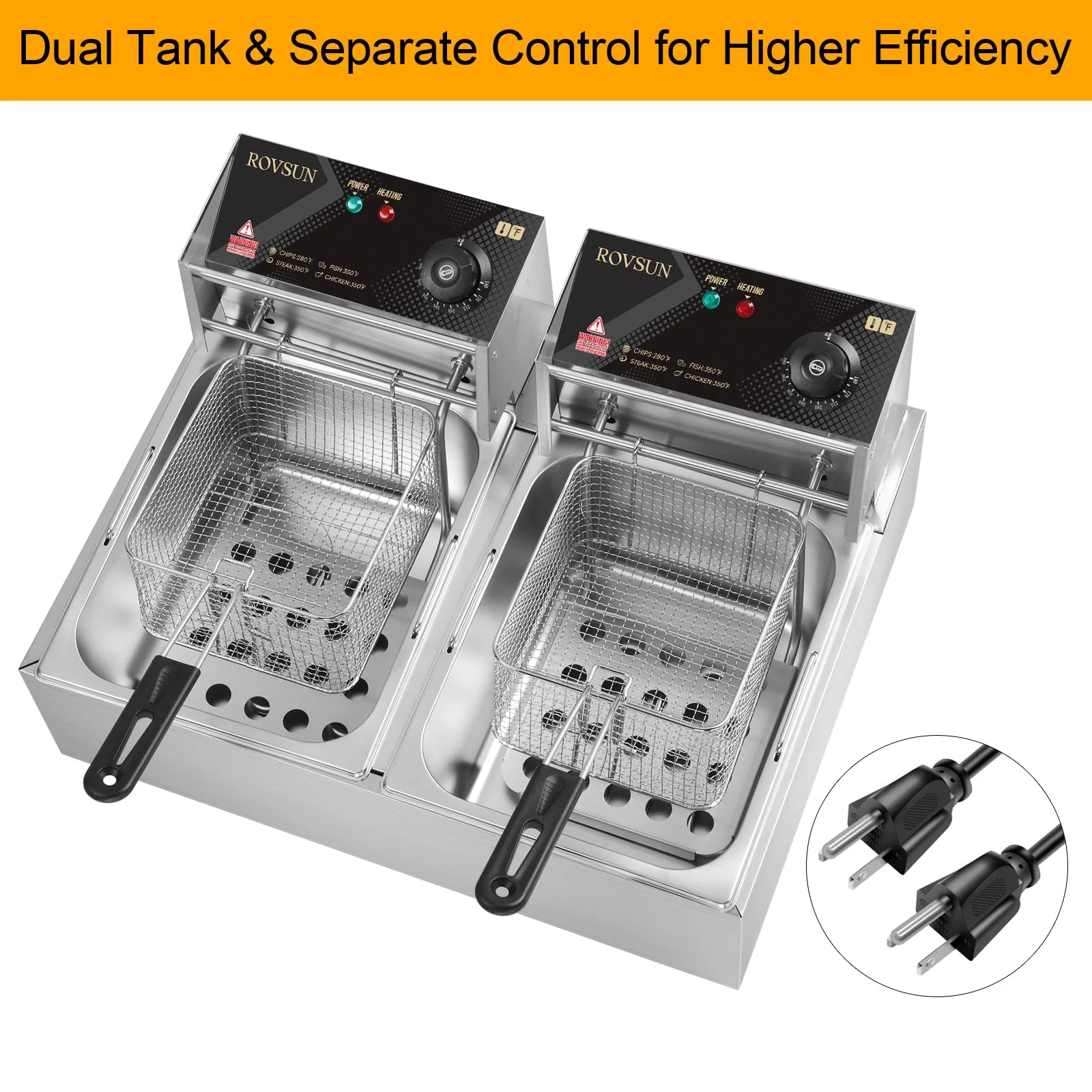 ROVSUN 22.8QT Electric Deep Fryer w/ 2 Baskets & Lids